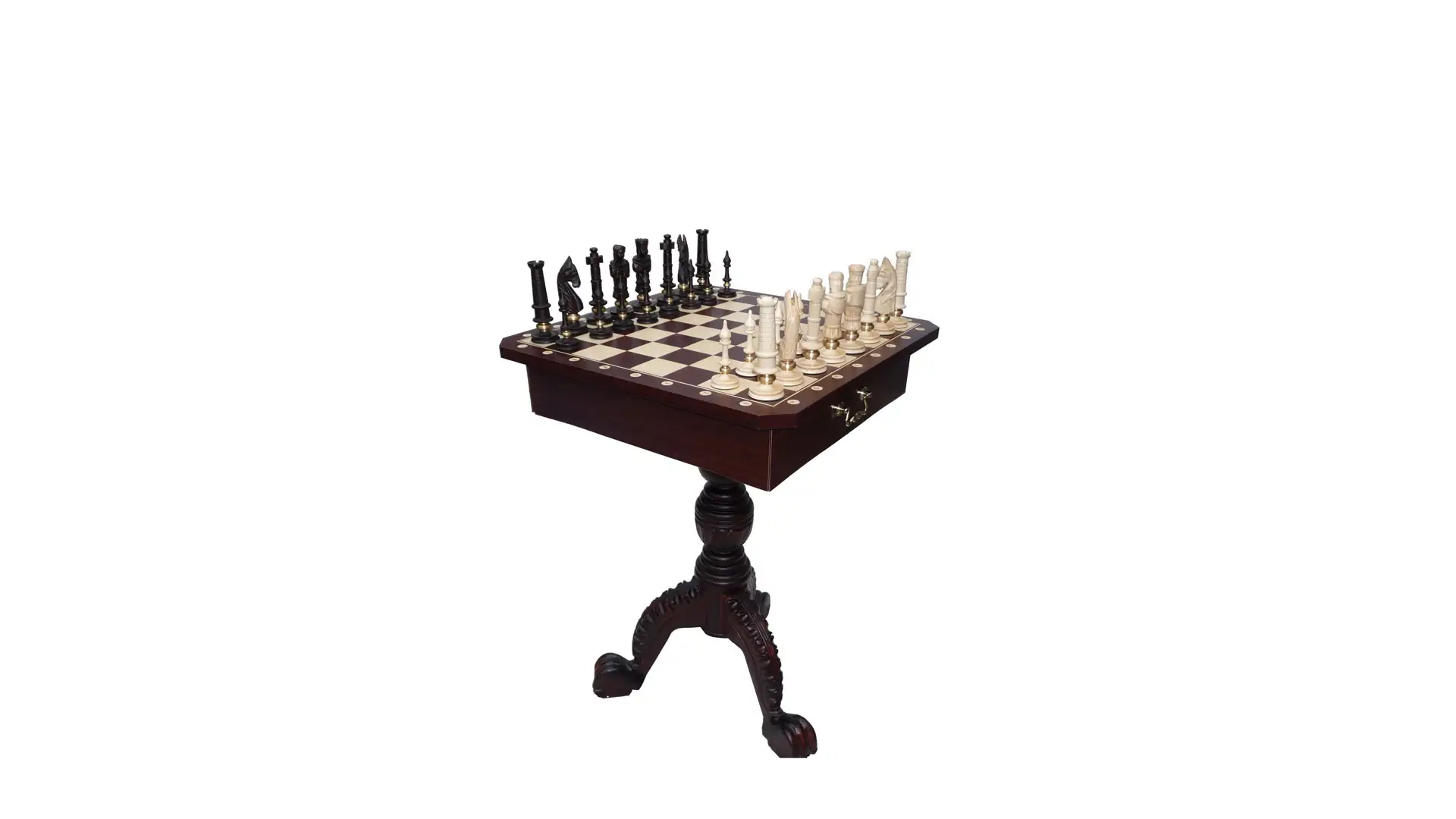 Wooden chess table with a complete set of pieces