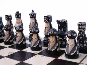 Hand-carved chess pieces
