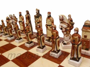Hand-painted marble chess pieces