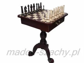 Wooden chess table with pieces